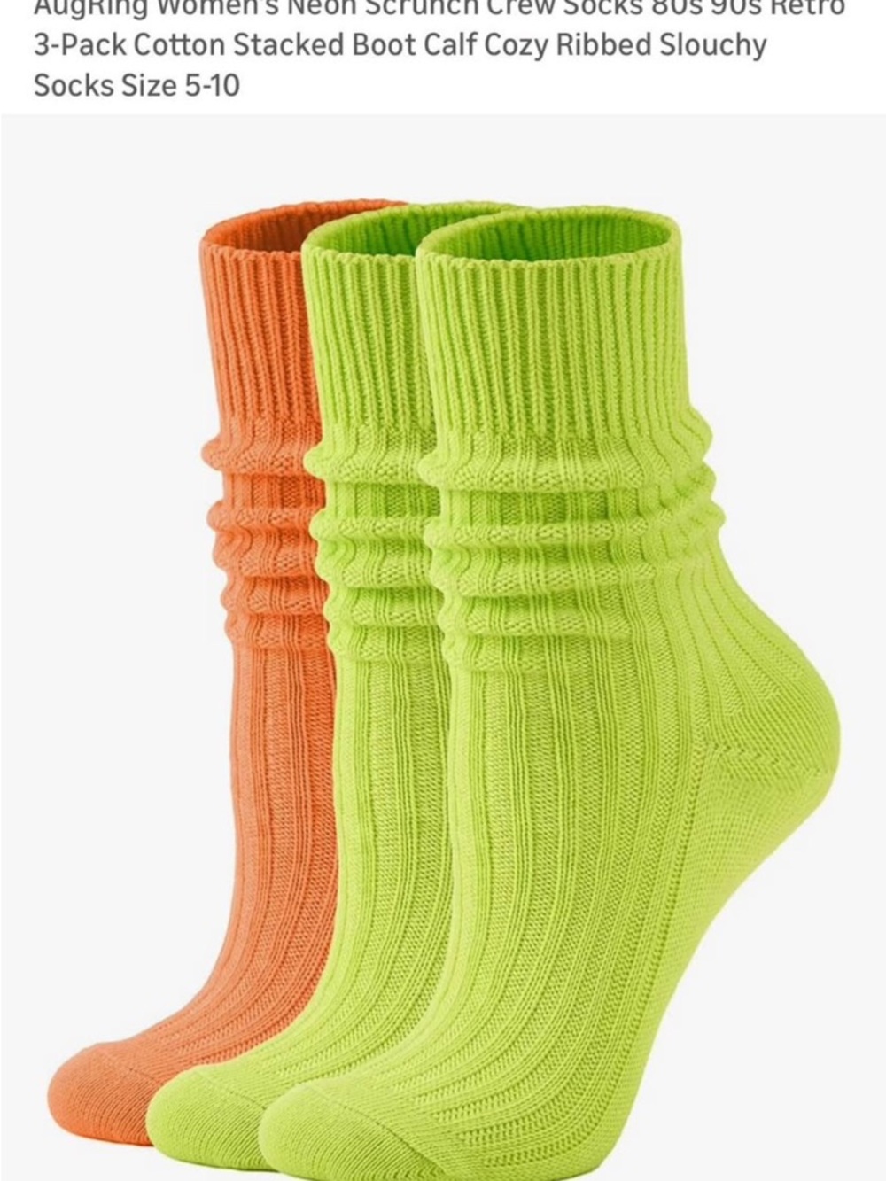 Neon Scrunch Crew Socks - Lime & Neon Orange (3-Pack)